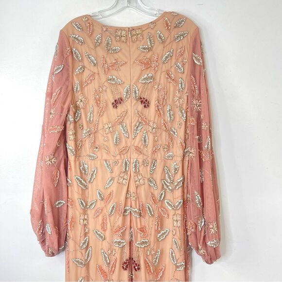 Mac Duggal 93755 Size 14 Floral Beaded Surplice V-Neck Long Balloon Sleeve Gown - Picture 12 of 16